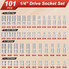 Egofine 1/4”Drive Socket Ratchet Wrench Set,101 PCS Metric(4-14mm),SAE(5/32-9/16”),with 72-Teeth Ratchet Wrench,Bit Socket Set,Extension Bar,Allen wrench for Auto Repair and Household