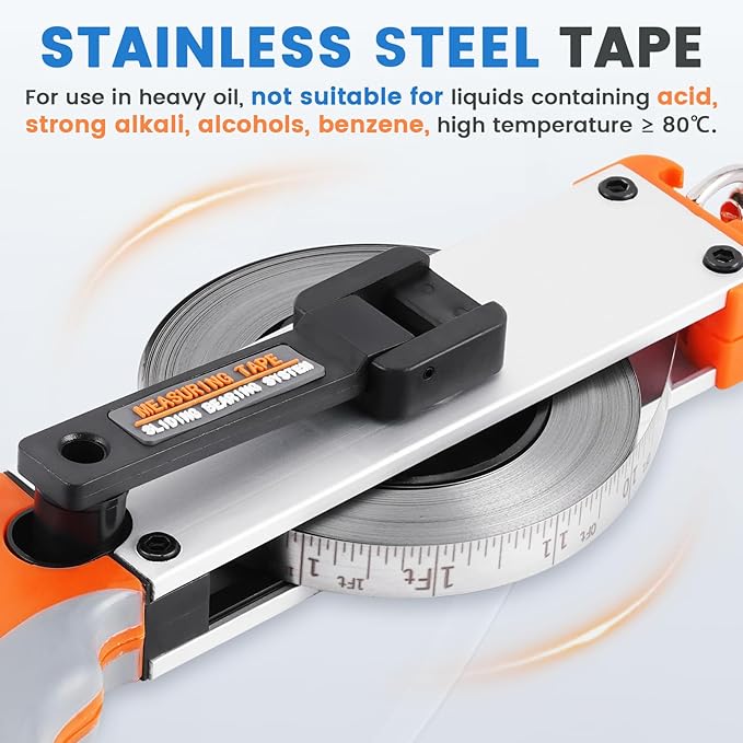 YJINGRUI 33ft/10m Oil Tank Gauging Tapes, Explosion Proof, Stainless Steel Oil Gauging Tape with 350g Brass Plumb Bob, Bent-Handle