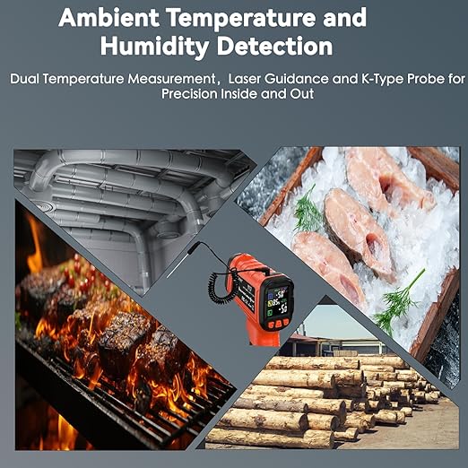 Dual-Mode 50:1 Infrared Thermometer Gun -58°F to 1796°F, with K-Type Thermocouple for Internal Measurements, Max/Min Temperature, Alarm for Industrial & Home Use