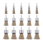 Rocaris 15 Pack Brass Coated Wire Brush Wheel & Cup Brush Set with 1/4-Inch Shank, 3 Sizes Coated Wire Drill Brush Set Perfect for Removal of Rust/Corrosion/Paint