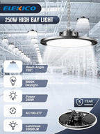Super Bright 250w UFO LED High Bay Light 35000lm with Plug 5ft Cable (Eqv.1000w Mh/Hps/Hid),5000k High Bay Led Shop Lights Garage Lighting for Garage Factory Workshop Warehouse Barn -6pack