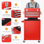INTERGREAT Tool Chest Cabinet, 3-Drawer Rolling Tool Chest with Detachable Top Tool Box, Tool Storage Cabinet with Universal Lockable Wheels, Metal Tool Cart for Garage, Workshop, Barbershop(Red)