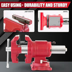 UPG 5-Inch Terminal Location Bench Vise with Ductile Iron Bench Vise 360° Multi-Purpose Bench Vice with Anvil, Clamp force 8800lbs, Red