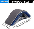 12 Pack 3 x 24 Inch Silicon Carbide Sanding Belts, 3 Each of 400 600 800 1000 Grit 3x24 Sanding Belts Medium Fine Grit Assortment, 3 x 24 Belt Sander Sanding Belts for Woodworking