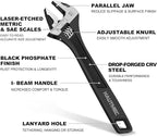 HAUTMEC 8 inch Adjustable Wrench Extra Wide Jaw Black Finish Adjustable Wrenches Drop-Forged CR-V Steel Metric & SAE Scales for Home Garage Workshop DIY