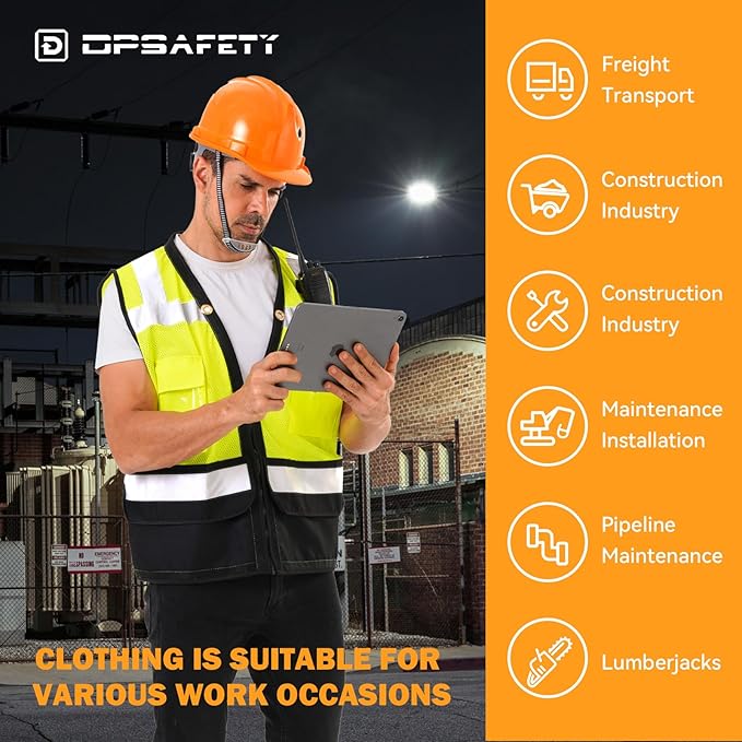 Reflective Safety vest With back plan pocket,High visibility Class 2 Heavy Duty Surveyor Vest with Zipper,Hi Vis Construction Work Vest for Men＆Women ANSI/ISEA(Yellow-Bottom,3XL)