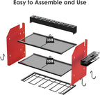CCCEI Set Power Tool Organizer Wall Mount with Charging Station. Garage 8 Drills Storage Shelf with Hooks, Screwdriver, Drill Bit Heavy Duty Rack, Tool Battery Holder Built in 8 Outlet Power Strip.