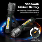 FORTO Rechargeable Work Light 2000LM Magnetic Flashlight, IPX8 Waterproof, 5000mAh, 240° Rotating Handle, for Garage, Camping, Car Repair, Hiking, Power Outage, Jobsite, Emergency (Green)