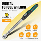 1/2-Inch Drive Digital Torque Wrench, 12.5-250 ft-lb (17-340 Nm), ±2% Accuracy - Professional Electronic Wrench with Buzzer & LED Alerts, Adapters for Automotive, Truck & SUV Lug Nuts