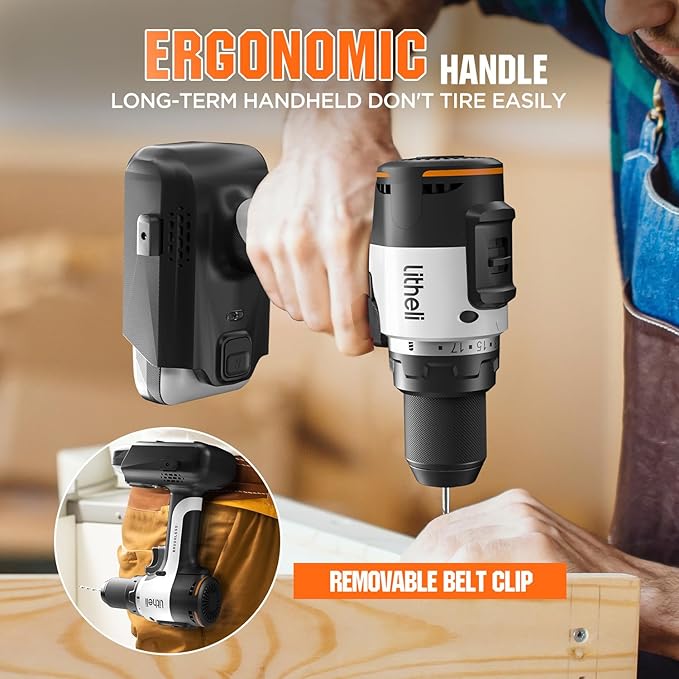 Litheli 20V Cordless Drill Driver, Brushless Power Drill with 2 Variable Speed, 1/2 Inch Keyless Chuck, Electric Drill, 17+1 Clutch Settings with Maximum Torque of 530 In-lbs (Charger not Included)