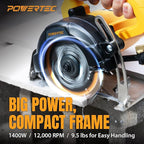 POWERTEC 4.5" Handheld Tile Saw – 12Amp/1400W Motor, Wet/Dry Cutting with Adjustable Water Feed System, GFCI Plug, Bevel & Depth Adjustment, Compatible with 4"-4.5" Diamond Blades (HTS1045)