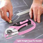 Cordless Electric Scissors, 4V Box Cutter & Cardboard Cutter with 2 Titanium Blades - Rotary Cutter with LED Light for Fabric, Leather, Carpet, Plastic, Crafting + Storage Case (Pink)