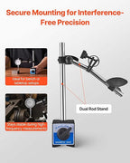 VEVOR Dial Test Indicator with Dual Rod Stand and Storage Case, 0.001 inch Accuracy, 0-1 inch Range, Fine Adjustable Long Arm, Non-Magnetic Centering Rods for Machine Set-Up, Narrow Area Measurement