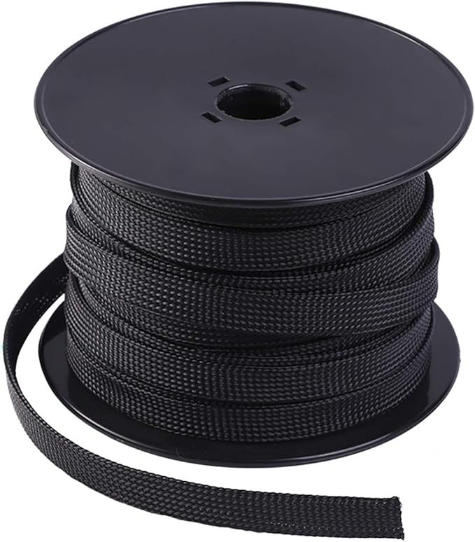 Keco 100ft – 3/4 inch PET Braided Expandable Cable Sleeve – Wire Sleeving for Audio Video and Other Home Device Cable Automotive Wire - Black