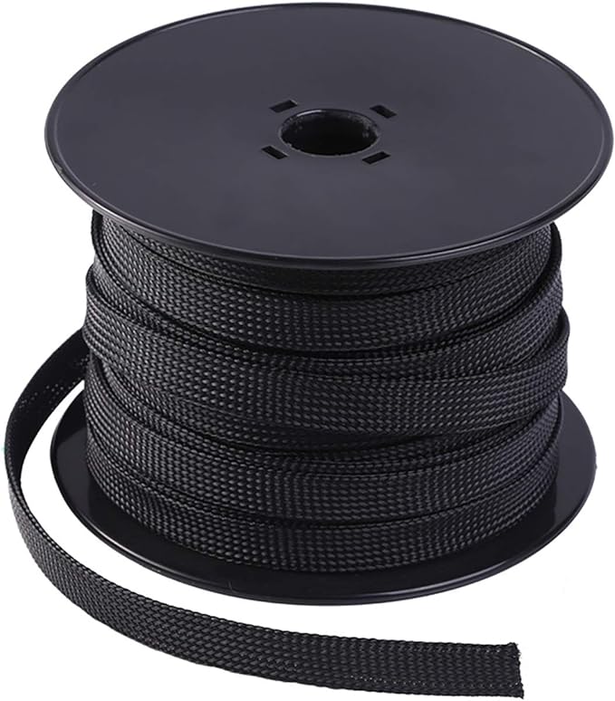 Keco 100ft – 1/4 inch PET Braided Expandable Cable Sleeve – Wire Sleeving for Audio Video and Other Home Device Cable Automotive Wire - Black