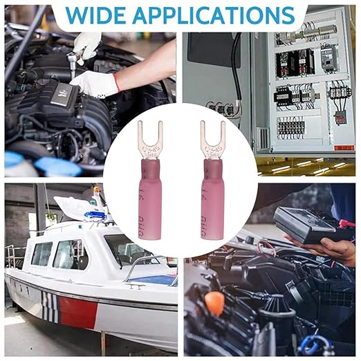 100PCS Heat Shrink Fork Connectors,Insulated AWG22-16 Fork Crimp Terminal,#8 Marine Waterproof Spade Wire Connectors