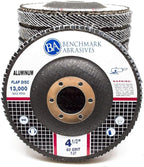 Benchmark Abrasives 4.5" x 7/8" Stearate Coated Type 29 Flap Discs for Aluminum or Other Soft Metals, Angle Grinder Discs for Sanding, Finishing, Grinding, Deburring (10 Pack) - 60 Grit