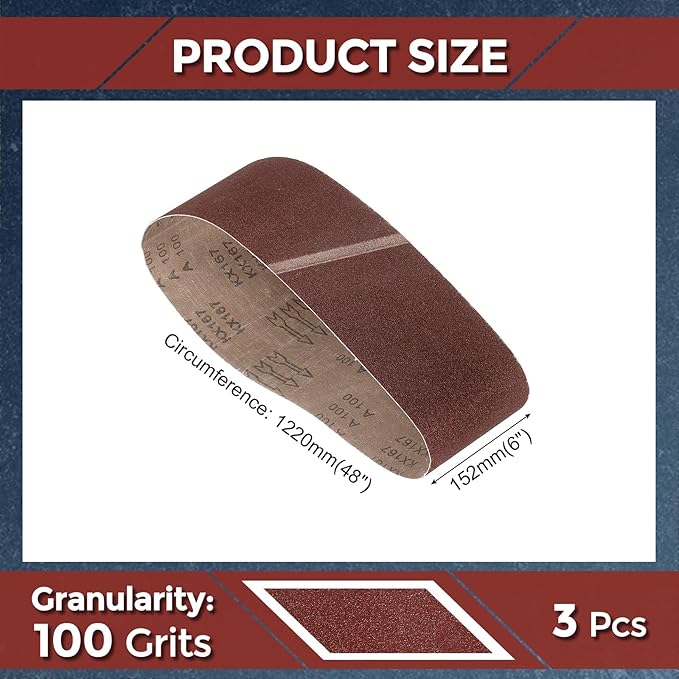 Sanding Belts 6 x 48 Inch 100 Grit Aluminum Oxide Abrasive Sandpaper for Belt Sander Metal Grinding Wood Working Weld Rust Removal