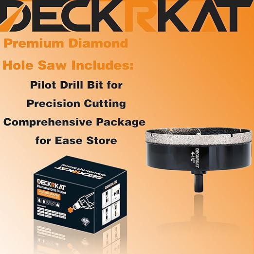 4-1/2 inch Diamond Hole-Saw Bits with Pilot Drill Bit -4-1/2" Diamond Tipped Tile Hole Saws with Guiding Bit Accurate Drilling for Porcelain Tile Ceramic Pottery Granite Stone Glass Bottles 115mm.