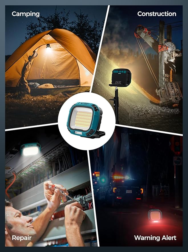 Smiling Shark Working Lights, 7500mAh Rechargeable LED Work Light 4000 Lumen 18 Light Mode Portable Magnetic Waterproof Drop Resistant Cordless Worklight Job Site Lighting for Garage Repair Camping