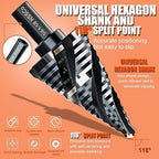 Four Spiral Flute Step Drill Bit for Metal,M35 Cobalt Unibit Step Drill Bit Set 1/4" - 1-1/8"(15 Sizes),Wear-Resistant AlTiN Coated,3/8" Hex Shank for Metal, Stainless Steel, Aluminum, Plastic