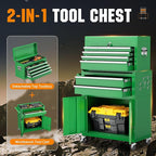 Crownland 8-Drawer Rolling Tool Chest with Wheels, Lockable 2 in 1 Detachable Tool Cabinet wit Drawers and Black Liners, Garage Top Toolbox & Bottom Storage Cart with Side Hooks(Green)