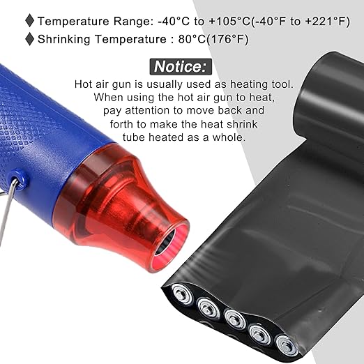 MECCANIXITY Battery Wrap PVC Heat Shrink Tubing 38mm Dia 60mm Flat 33 Feet(10meters) Black Good Insulation for Battery Pack