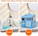 CUBETASTIC Shower Caddy Portable Mesh Shower Tote for Bathroom, Gym, Travel, Camping - Quick Dry Hanging Organizer Toiletry Bag with Handle for College Dorm Room, Men & Women (A# Blue, 9.8")
