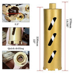 3.5" Dry Core Drill Bits for Cured Concrete with Rebar Brick Blonck Masonry etc 12.2in/310mm Drilling Depth，10mm Diamond Segment Height，2 Adapters