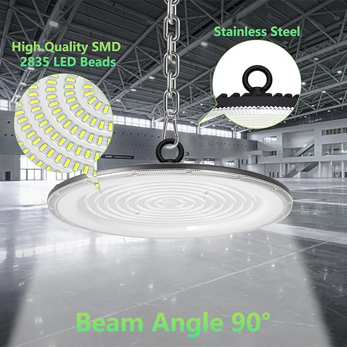 loyal LED High Bay Shop Lights: UFO Dimmable Commercial Lighting 6000K - for Warehouse Garage Workshop Gym NO Plug (500W, 10 Piece)