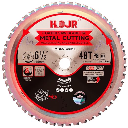 Metal Cutting Circular Saw Blade, Steel and Stainless Steel Cutting, The Cutting Head uses a Special Anti-Heat Sticking Coating with high Finish and Long Life,FMB 6-1/2 inch 48-Tooth 5/8"-TA