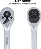 NEIKO 03115A 1/4 Inch Ratchet Wrench, 100-Tooth Reversible Ratchet, 3.6 Degree, Quick Release 1/4 Drive Ratchet, 6" Handle Ratchet, Oval Head Socket Wrench, CR-V Steel Quarter Inch Rachet Wrench