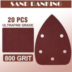 800 Grit Mouse Sander Sandpaper, Jamiikury 5 Hole Detail Sander Sandpaper Palm Sander Paper Mouse Sanding Pads Hook and Loop Sanding Sheets - Pack of 20