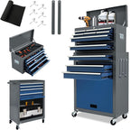 Kirmoasl 13-Drawer Rolling Tool Chest,Large Tool Chest with Wheels,2 in 1 Detachable Tool Chests,Portable Tool Storage,Locking Mechanic Tool Box for Warehouse,Garage (Gray&Blue)