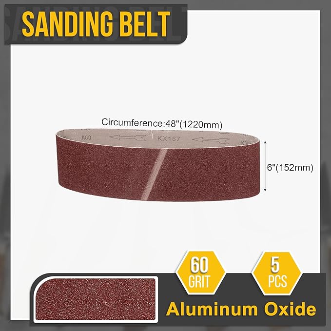 6 x 48 Inch Sanding Belt, 5 Pcs 60 Grit Knife Sharpener Belts Work Sharpening for Belt Sander Knife Carving Tool Metal Working
