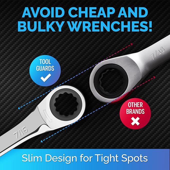 TOOLGUARDS 7/16" Wrench - Ratcheting Wrench - Slim Profile - Ratchet Wrench - 100% Lifetime Satisfaction Guarantee