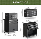 Tool Chest, 8-Drawer Rolling Tool Storage Cabinet with Enhanced Packaging, Detachable Top Tool Box, Metal Tool Cart with Hooks and Liners, for Garage, Workshop, Black