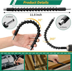 19 Pcs Flexible Drill Bit Extension Kit, Includes 2 Pcs 105° Right Angle Drill Attachment, 3 Pcs Rotatable Socket Adapter, 10+2 Pcs Screwdriver Bits & Bendable Extension for Tight Spaces