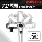 WORKPRO 1/2" Drive Flex Head Ratchet 72-Tooth Ratchet Flex Head with Chromium Plating Quick Release Reversible Design, 5 Degree Swing