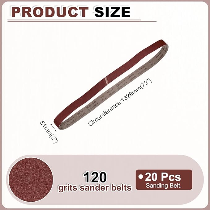 HARFINGTON 2 x 72 Inch Sanding Belts, 3 Pcs 120 Grits Aluminum Oxide Abrasive Belt Sander File Belt for Woodworking, Metal Polishing, Knife Sharpener