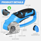 Cordless Electric Scissors, 4V Box Cutter & Cardboard Cutter with Upgrade Blade, LED Light, Safety Lock - Rechargeable Rotary Cutter for Fabric, Leather, Plastic, Crafting, Sewing, Industrial (Blue)
