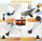 Electric Toilet Plunger, High Pressure Toilet Snake Drain Clog Remover, Splash-Free Unclogger with Drain Snake Auger, Plungers for Bathroom Heavy Duty, Versatile Air Blaster Unclogger Kit (Orange)