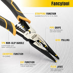 Multi-Function Needle Nose Pliers with Cutting, Stripping, Crimping and Gripping, 9-inch 6-in-1 Cr-V Steel Combination Pliers for Electricians and Homes