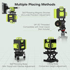 16 Line Laser Level 360 Self Leveling,4x360° Professional 4D Cross Line Green lazer Level with 2 Batteries for Construction and Picture Hanging,Adjustable Brightness Magnetic Bracket,Remote Control