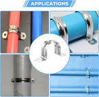 60Pcs 1/2 Inch (12mm) 304 Stainless Steel Conduit Clamps, U-Tube Strap Pipe Clamp Two Hole Strap U Bracket Rigid Pipe Strap Clamps Metal Conduit Strap Tension Clips U-tube Clamp Heavy Duty