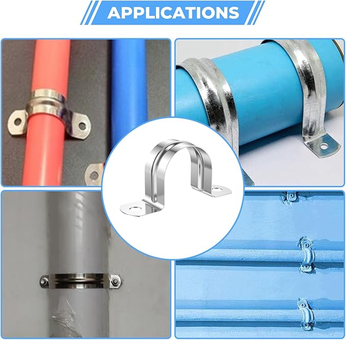 24Pcs 2 9/16 Inch (65mm) 304 Stainless Steel Conduit Clamps, U-Tube Strap Pipe Clamp 2 Hole Strap U Bracket Rigid Pipe Metal Conduit Strap Tension Clips U-tube Clamp