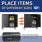 Metal Garage Storage Cabinet with Wheels,Locking Rolling Tool Cabinet with Drawers and Shelves for Home, Office, Garage & Workshop