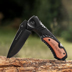Gifts for Him Men Husband, Christmas Stocking Stuffers, Anniversary Birthday Gifts ideas for Him, Engraved Pocket Knife, Wooden Handle Folding Knife with Wood Box, Unique Outdoor Camping Hiking Tool