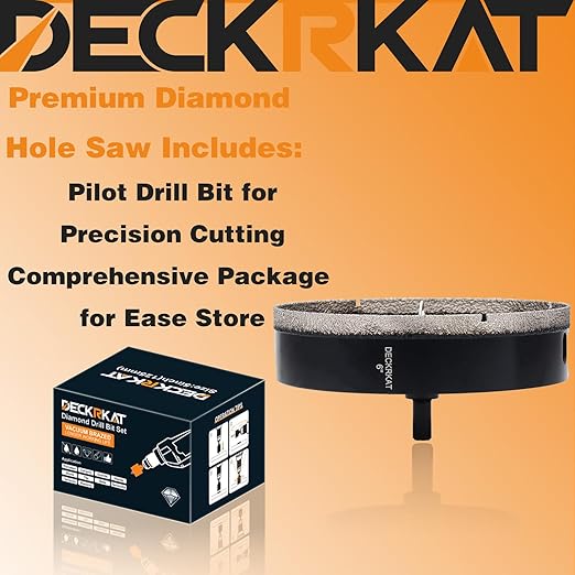 6 inch Diamond Hole-Saw Bits with Pilot Drill Bit -6" Diamond Tipped Tile Hole Saws with Guiding Bit Accurate Drilling for Porcelain Tile Ceramic Pottery Granite Stone Glass Bottles 152mm.