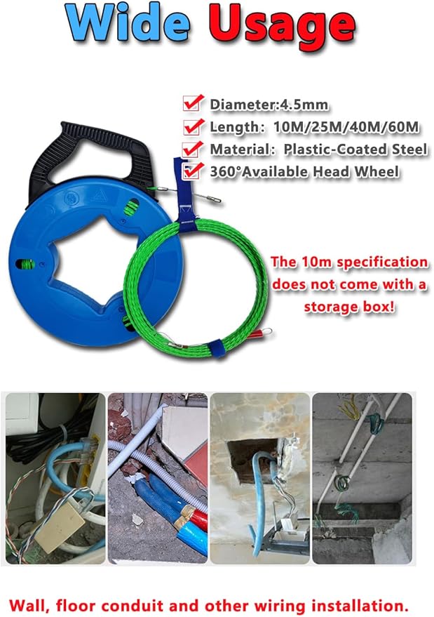 82FT Professional Flexible Wire Rodding Guide Kit for Electrical Wiring Installation with Storage Case【25M*4.5mm】